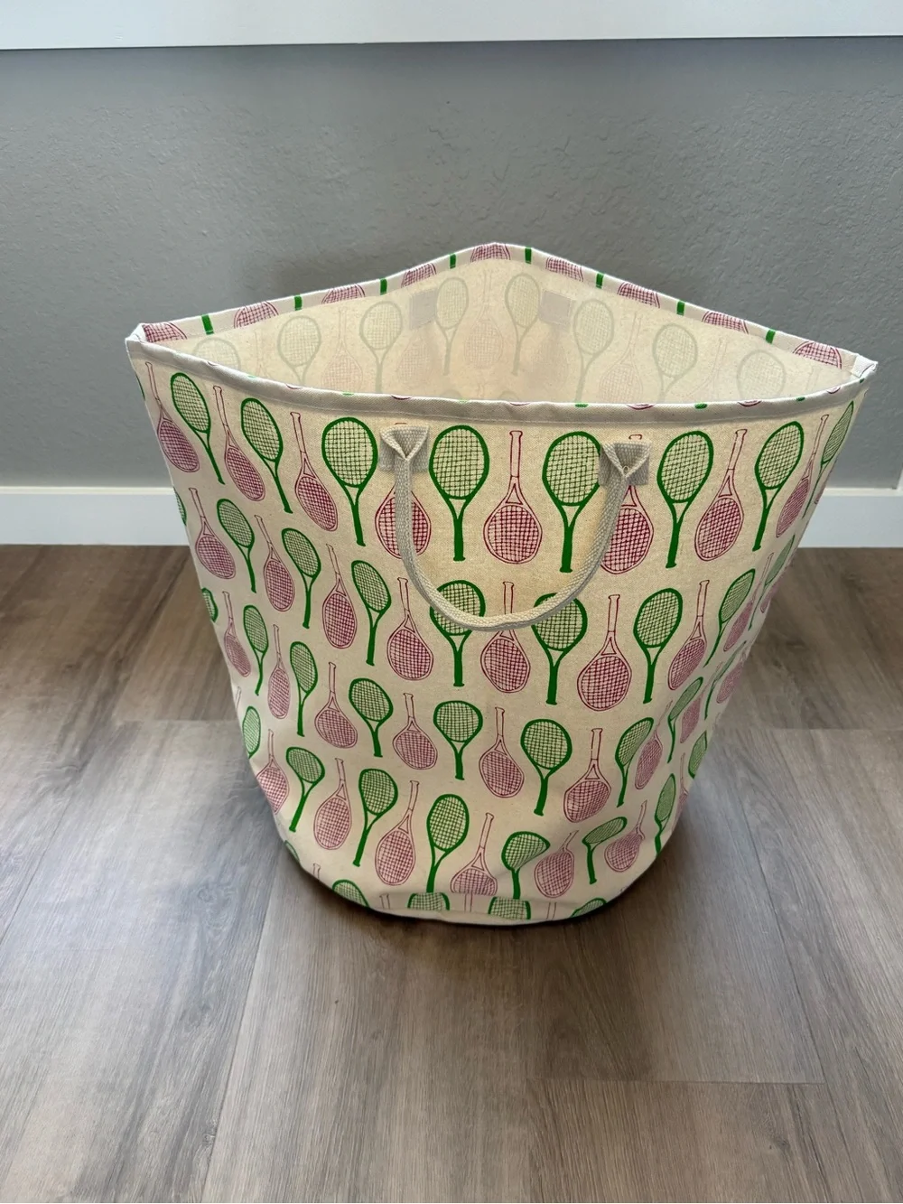 Mud Pie Over Served Oversized Canvas Tennis Tote Bag.- Pink & Green Preppy
